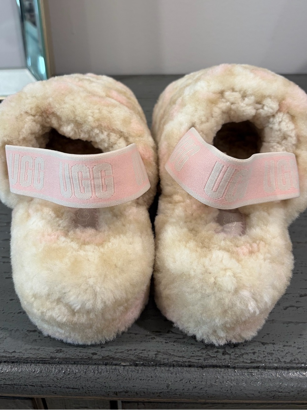 UGG Women's Fluffy Slide Sandals in Cream and Pink - Picture 5 of 8